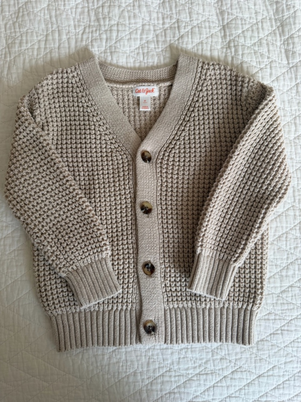 Cat & Jack Taupe Beige Waffle Knit Button Cardigan